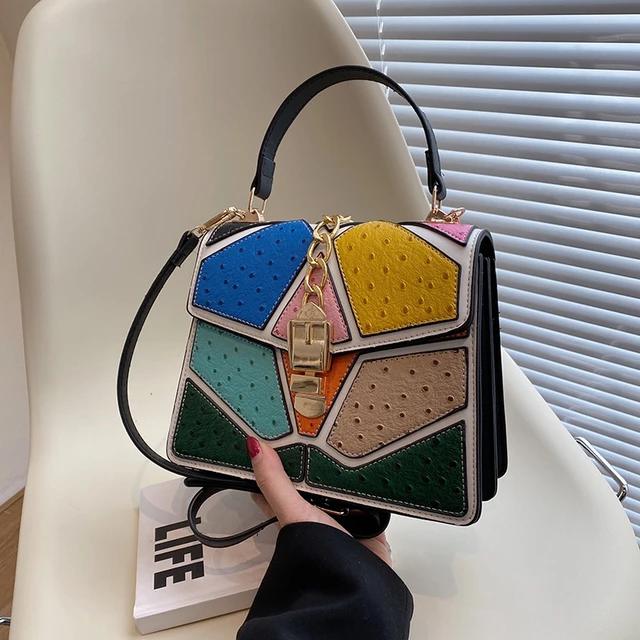 Contrast Fusion Leather Handbag