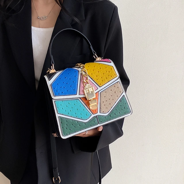 Contrast Fusion Leather Handbag