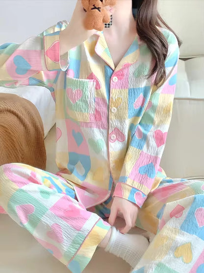 2 piece multi-colour heart print sleepwear