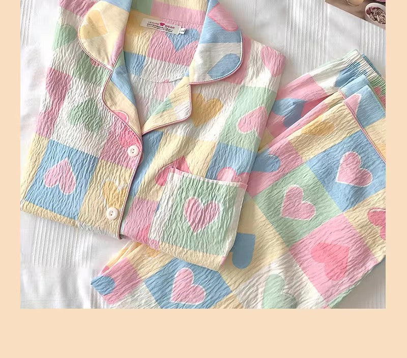 2 piece multi-colour heart print sleepwear