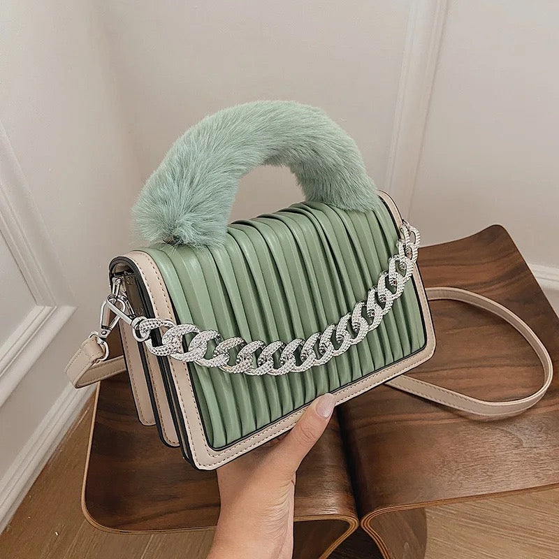 Fur handle handbag