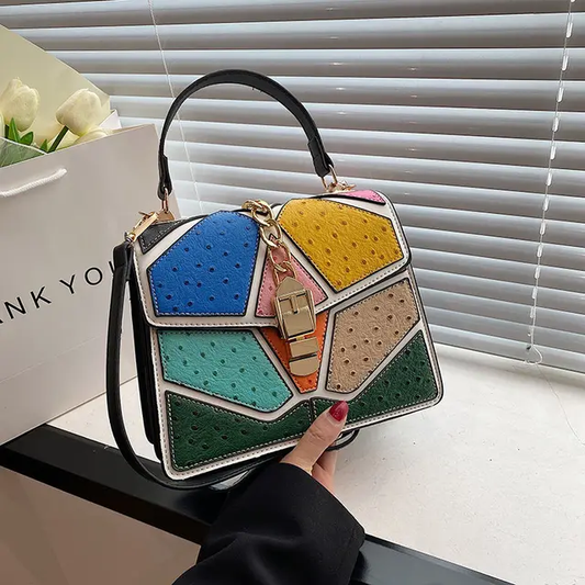 Contrast Fusion Leather Handbag